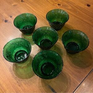 Anchor Hocking Forest Green Sandwich Glass Custard Cup Set